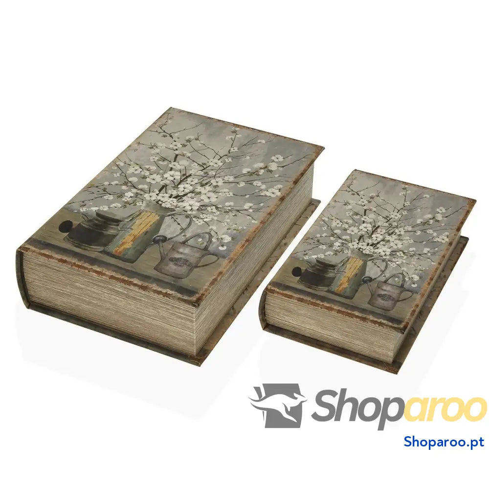 Caixa Decorativa Versa Livro Bloemen Tela Madeira MDF 7 x 27 18 cm