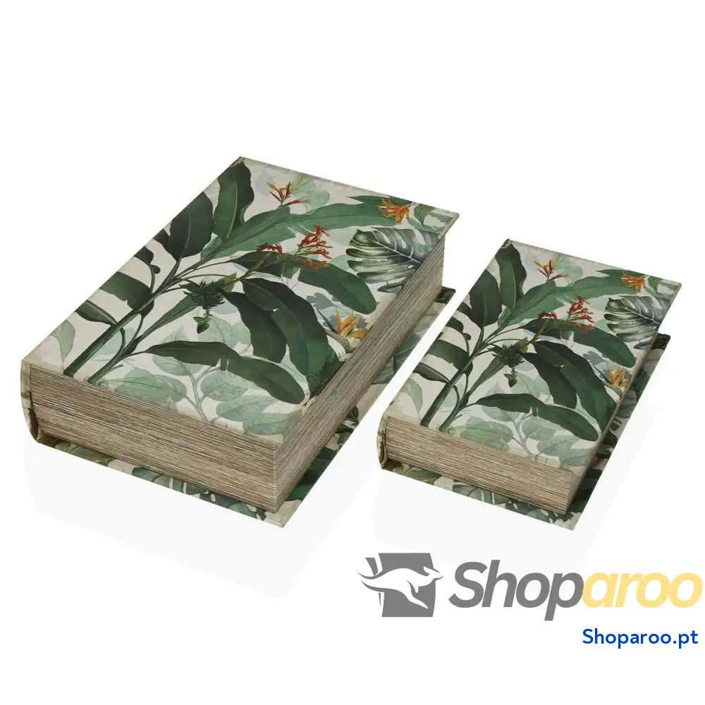 Caixa Decorativa Versa Livro Tropical Tela Madeira MDF 7 x 27 18 cm