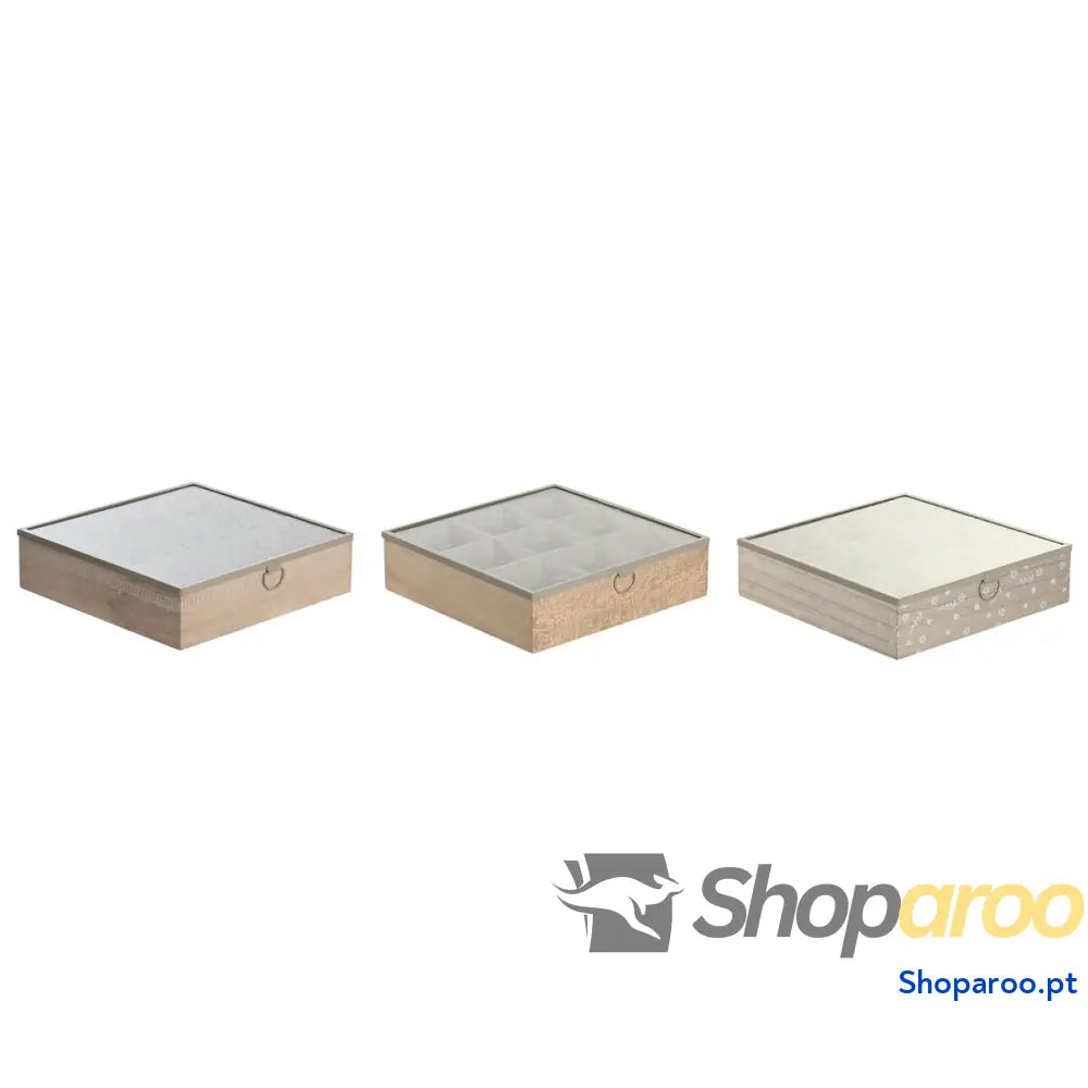 Caixa para Infusões DKD Home Decor 24 x 6,5 cm Cristal Natural Azul Cor de Rosa Metal Branco 3 Peças Madeira MDF