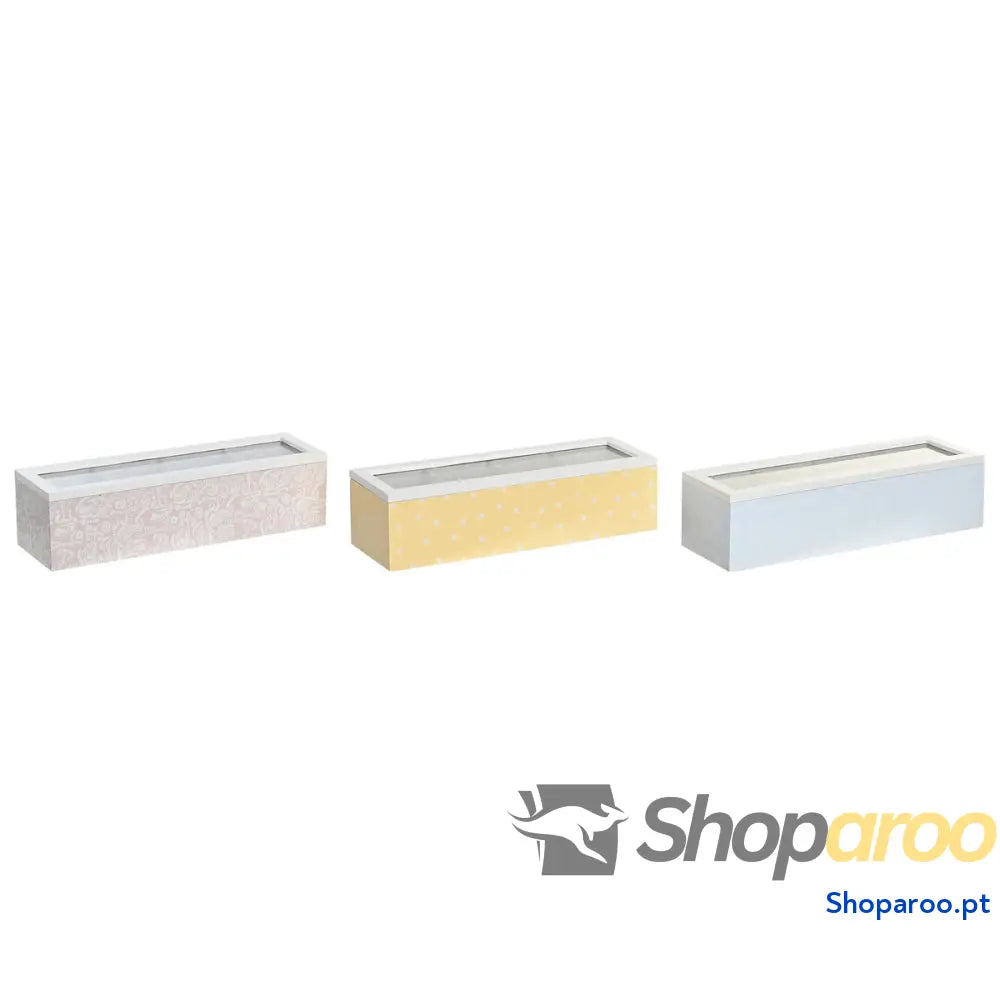 Caixa para Infusões DKD Home Decor 30 x 9 8 cm Cristal Azul Cor de Rosa 3 Peças Madeira MDF