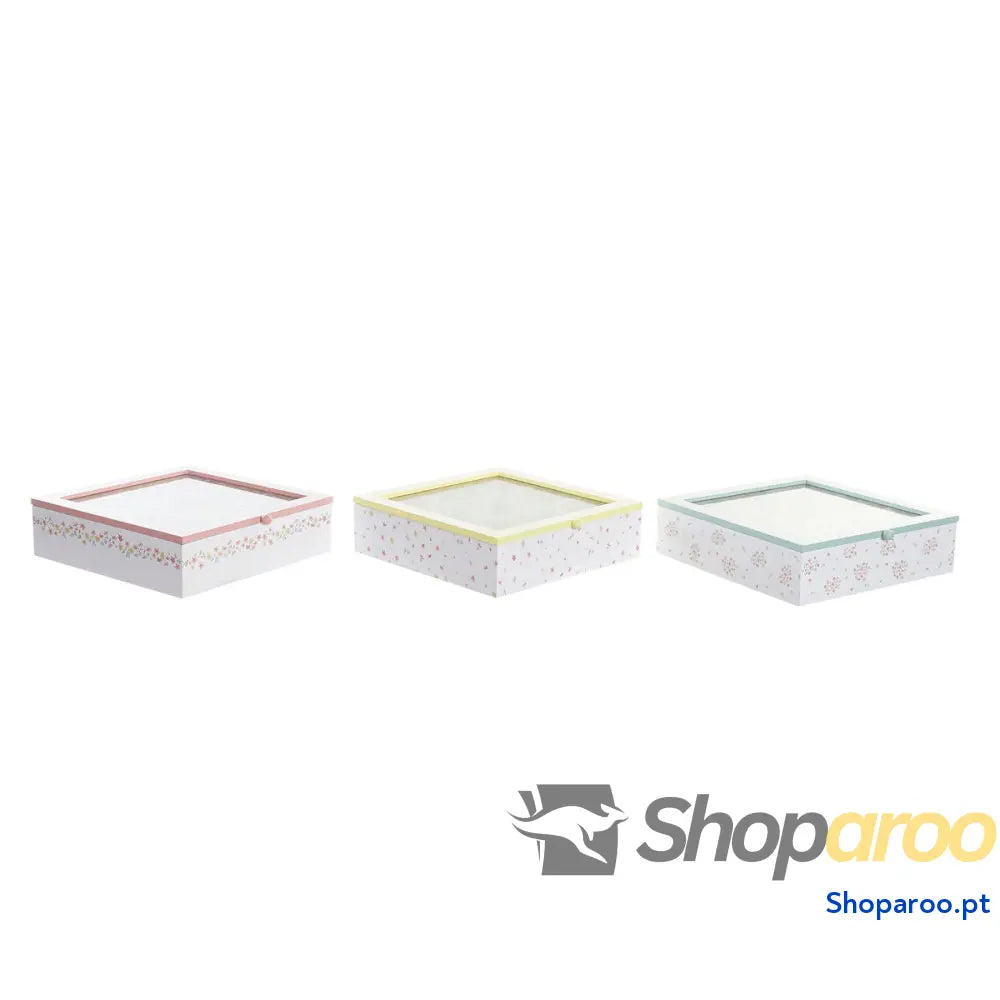 Caixa para Infusões DKD Home Decor Amarelo Vermelho Verde Metal Cristal Madeira MDF 3 Peças 24 x 7 cm