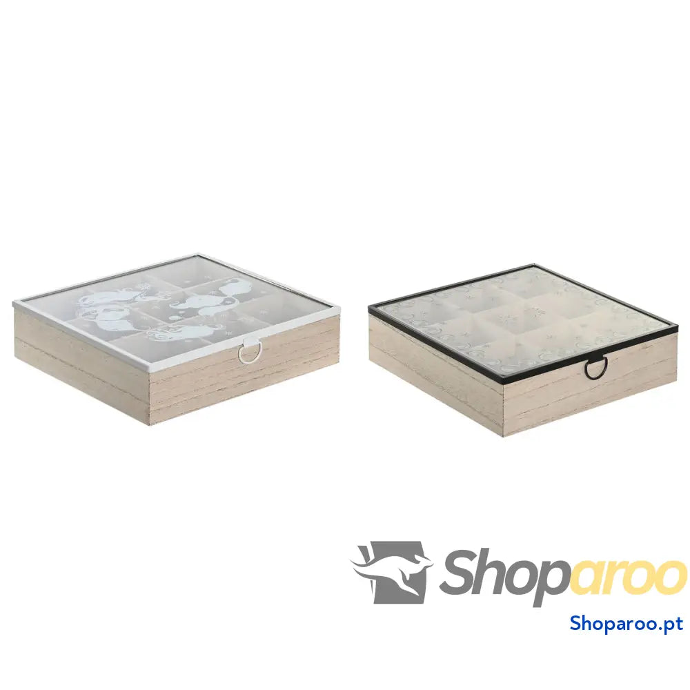 Caixa para Infusões DKD Home Decor Azul Branco Preto Natural Metal Cristal Madeira MDF 24 x 6,5 cm (2 Unidades)