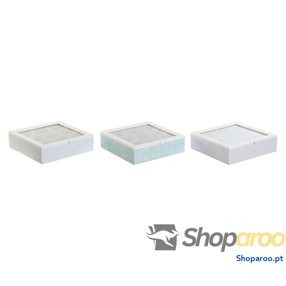 Caixa para Infusões DKD Home Decor Azul Branco Verde Lilás Metal Cristal Madeira MDF (3 Unidades)