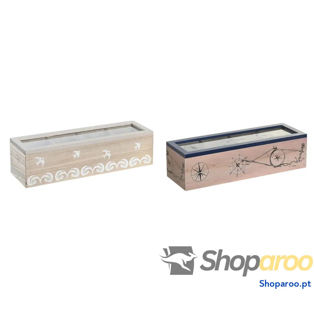 Caixa para Infusões DKD Home Decor Cristal Azul Branco Madeira MDF (30 x 9 8 cm) (2 Unidades)