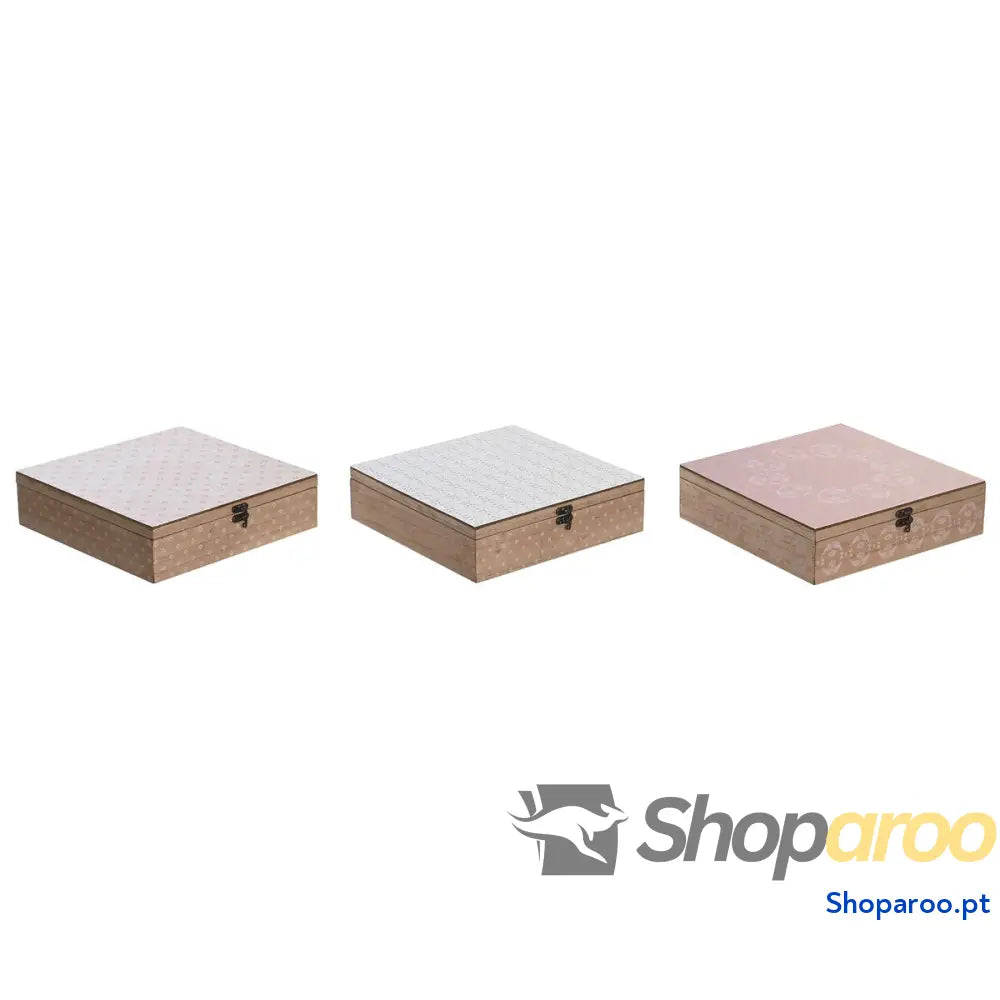 Caixa para Infusões DKD Home Decor Cristal Cor de Rosa Metal Branco 24 x 7 cm 3 Peças Madeira MDF