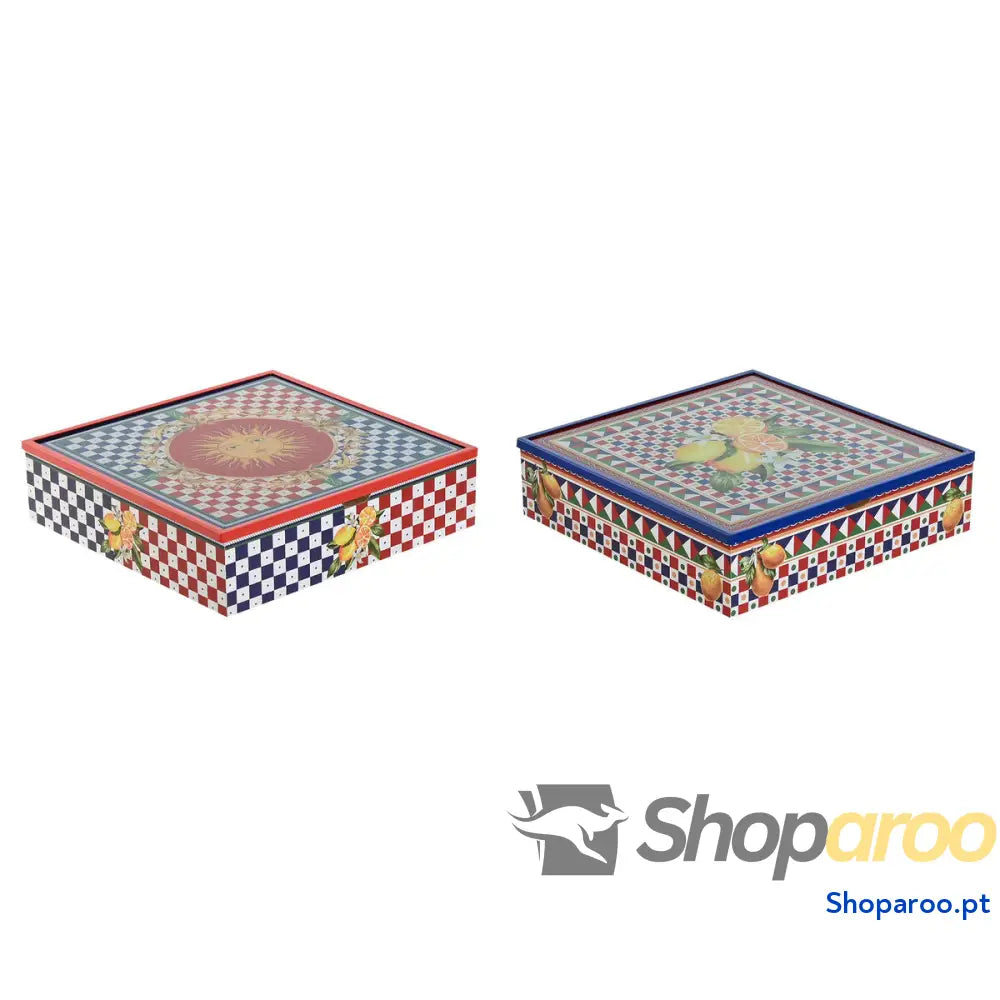 Caixa para Infusões Home ESPRIT Azul Vermelho Multicolor Metal Cristal Madeira MDF 24 x 6,5 cm (2 Unidades)