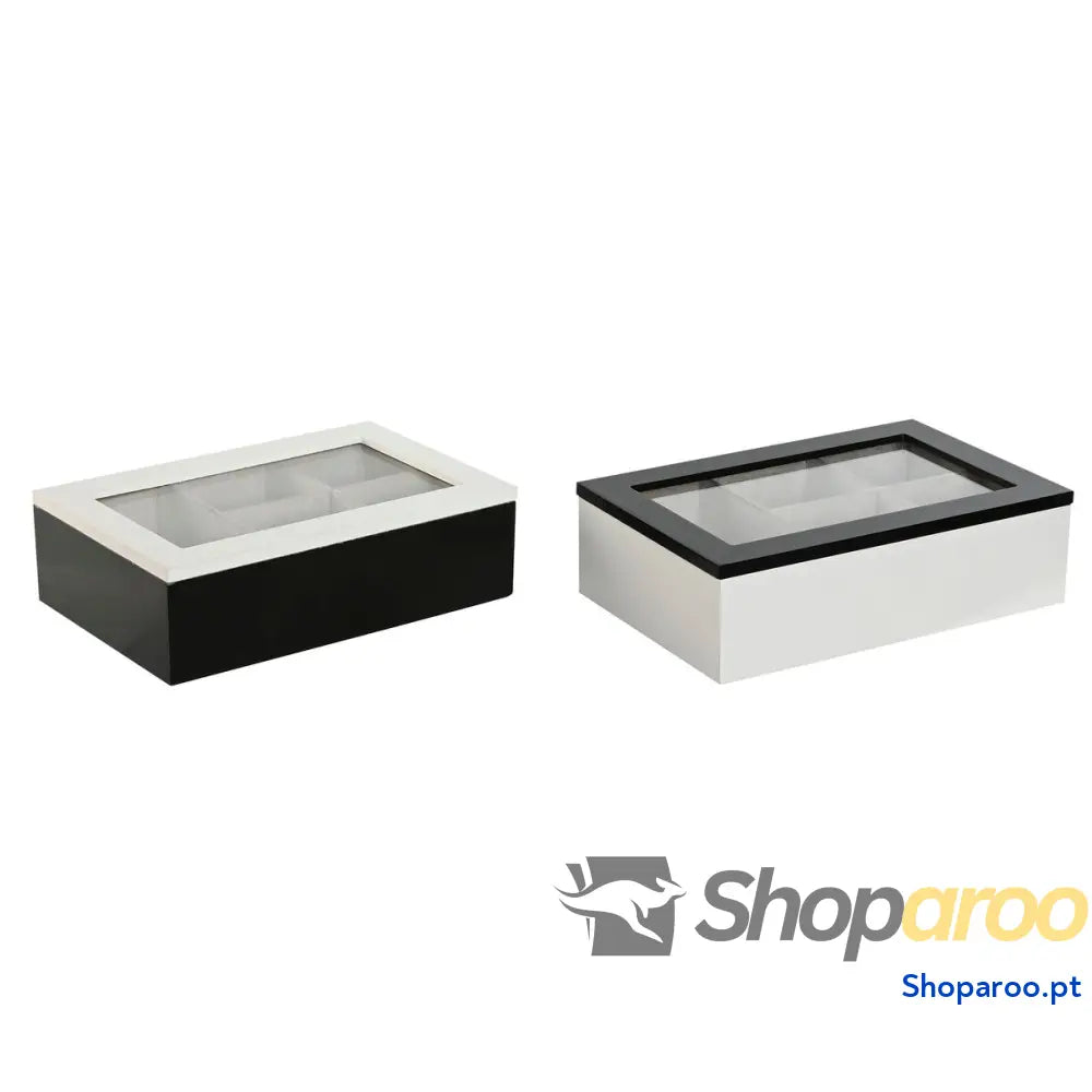 Caixa para Infusões Home ESPRIT Branco Preto Metal Cristal Madeira MDF 23 x 15 6,5 cm (2 Unidades)