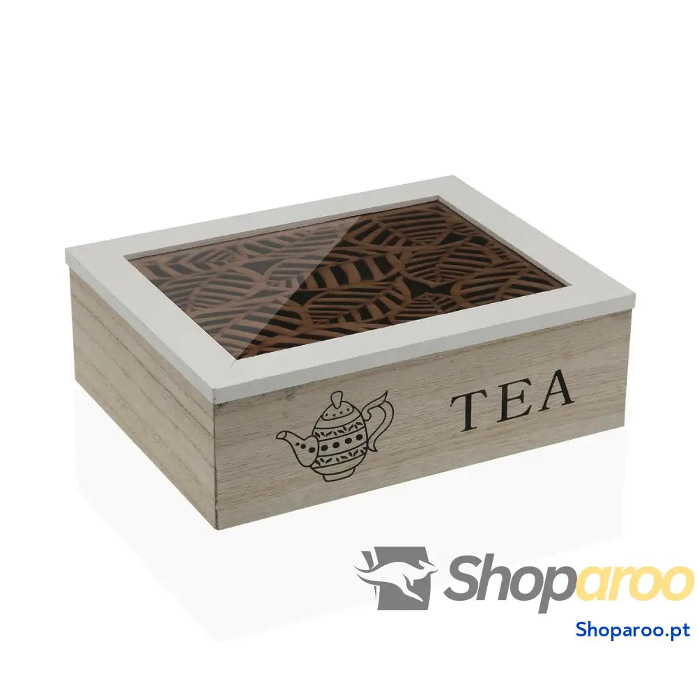Caixa para Infusões Versa Folhas Madeira MDF 23 x 7,5 17,5 cm