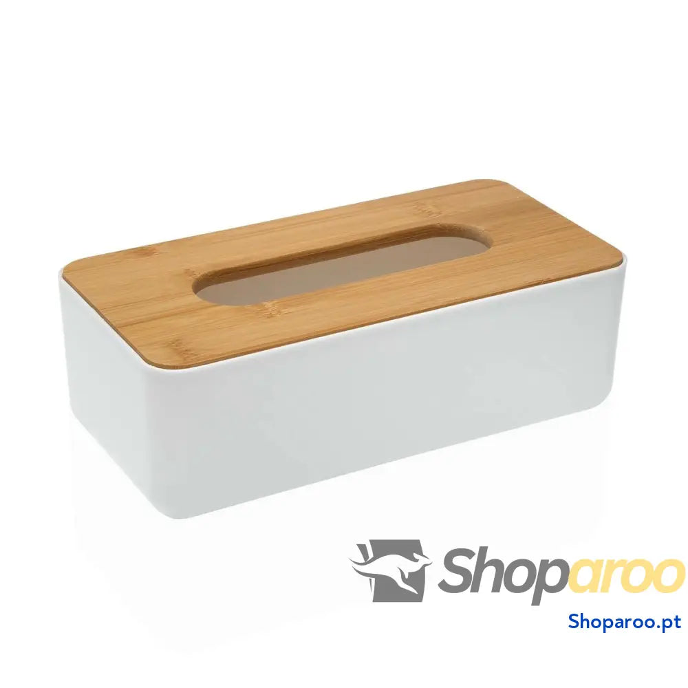 Caixa para lenços Versa Bambu Polipropileno 13,1 x 8,6 26,1 cm Branco