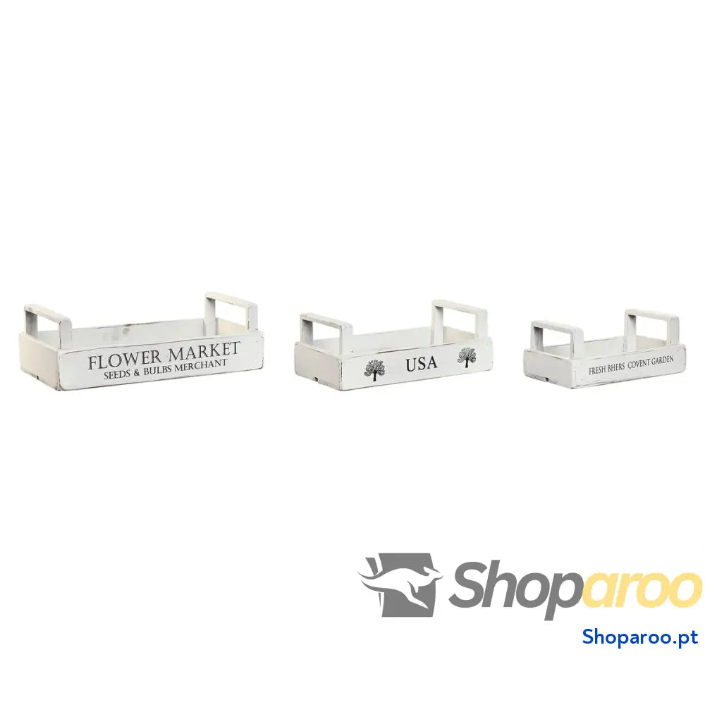 Caixas de arrumação Home ESPRIT Branco Madeira de abeto 39 x 19 x 12 cm 3 Peças