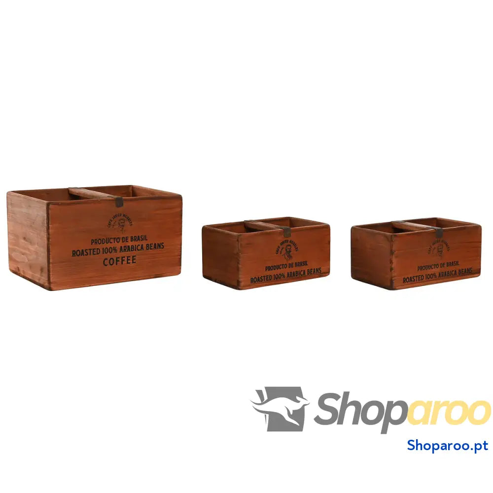 Caixas de arrumação Home ESPRIT Castanho Madeira de abeto 35 x 25 x 20 cm 3 Peças