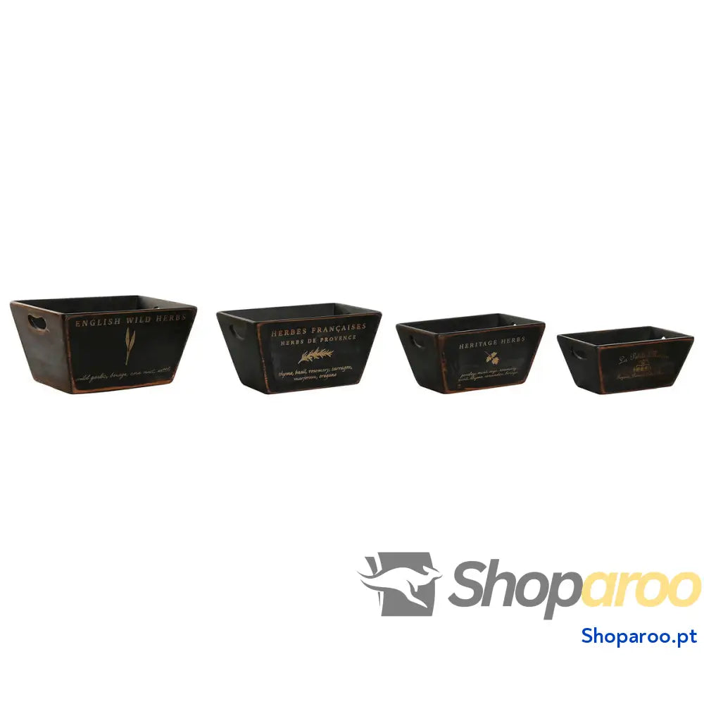 Caixas de arrumação Home ESPRIT Preto Madeira de abeto 34 x 26 x 18 cm 4 Peças