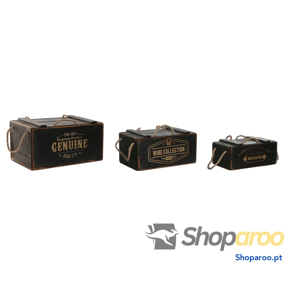 Caixas de arrumação Home ESPRIT Preto Madeira de abeto 38 x 24 x 20 cm 3 Peças