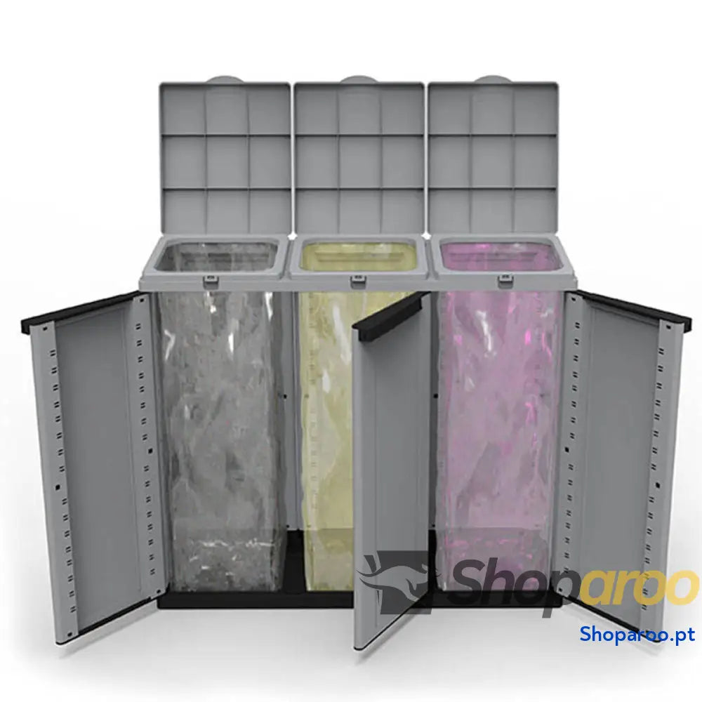 Caixote de Lixo para Reciclagem Ecoline Preto/Cinzento 3 portas (102 x 39 x 88,7 cm)