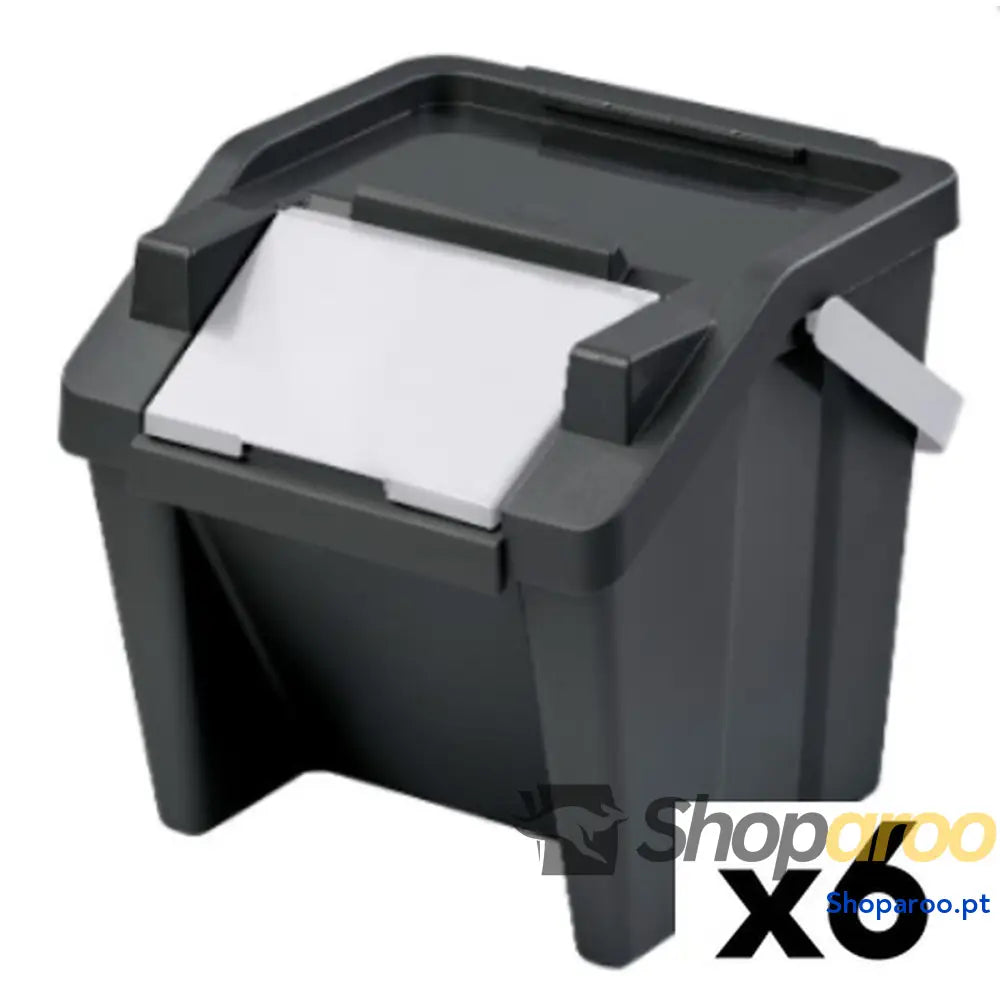Caixote de Lixo para Reciclagem Tontarelli Moda Branco Preto Empilhável 28 L (6 Unidades)