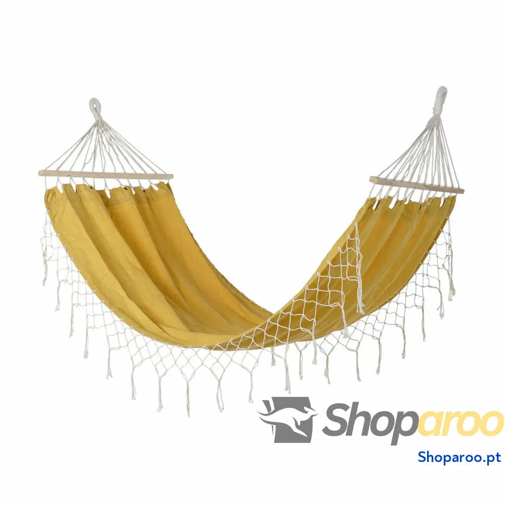 Cama de Rede DKD Home Decor Ocre Poliéster Algodão Pinheiro Franjas (255 x 80 x 28 cm)