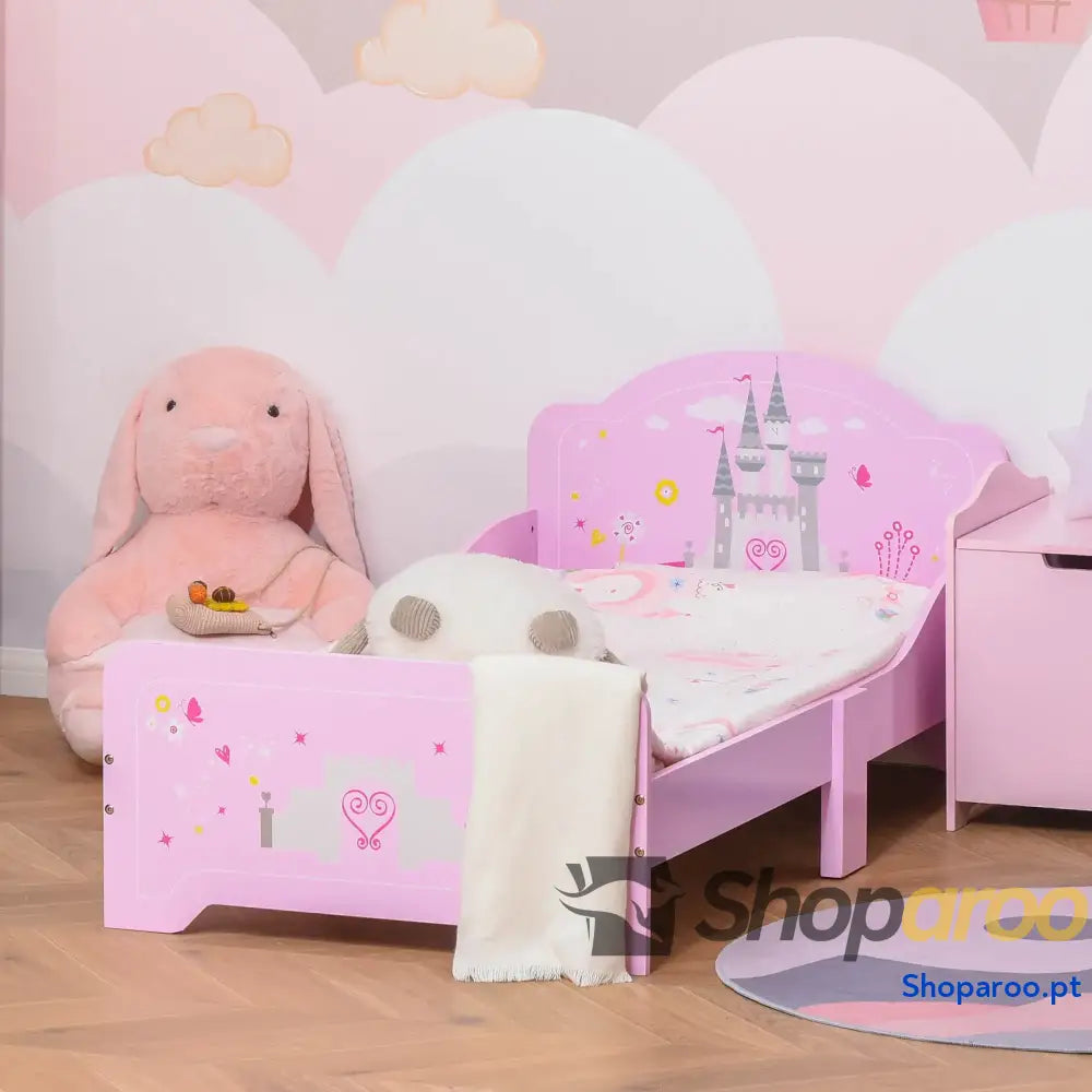 Cama Infantil acima de 3 Anos para Crianças Madeira com Barreira Proteção Carga Máx. 50kg 143x73x60cm Rosa