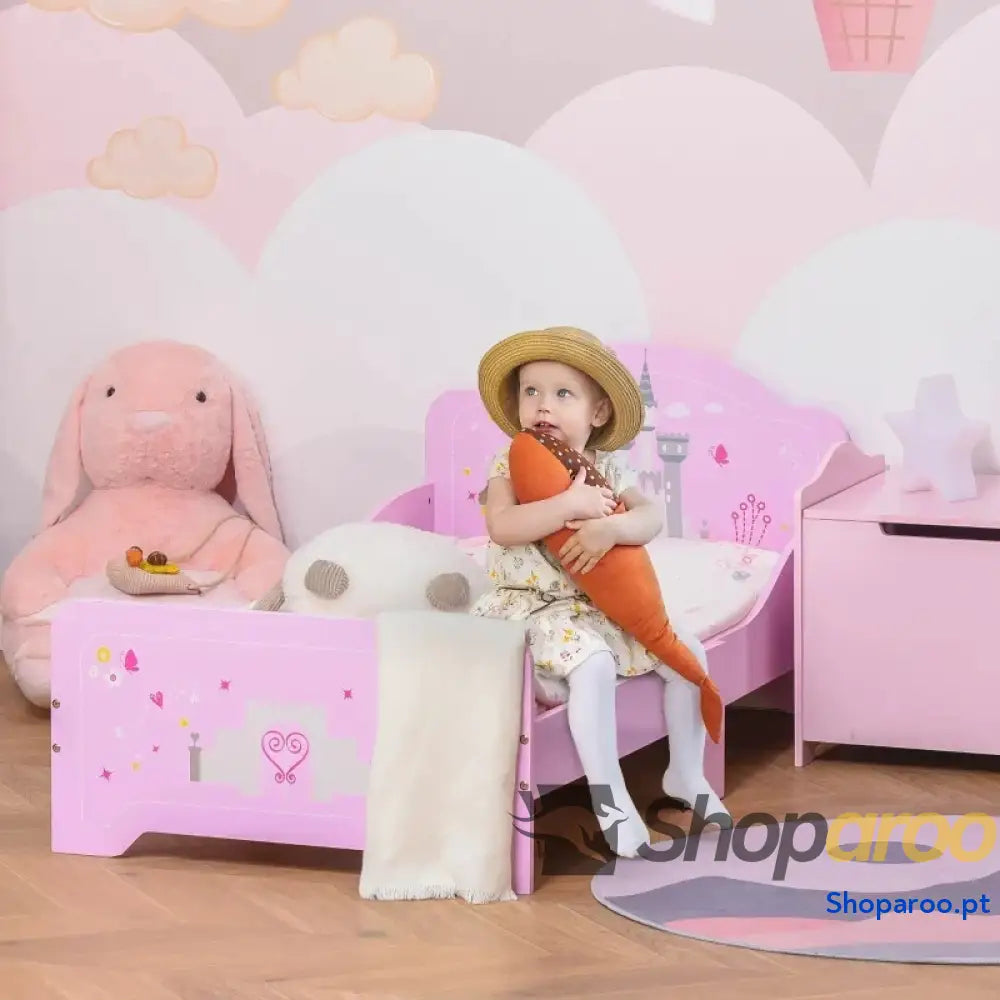 Cama Infantil acima de 3 Anos para Crianças Madeira com Barreira Proteção Carga Máx. 50kg 143x73x60cm Rosa