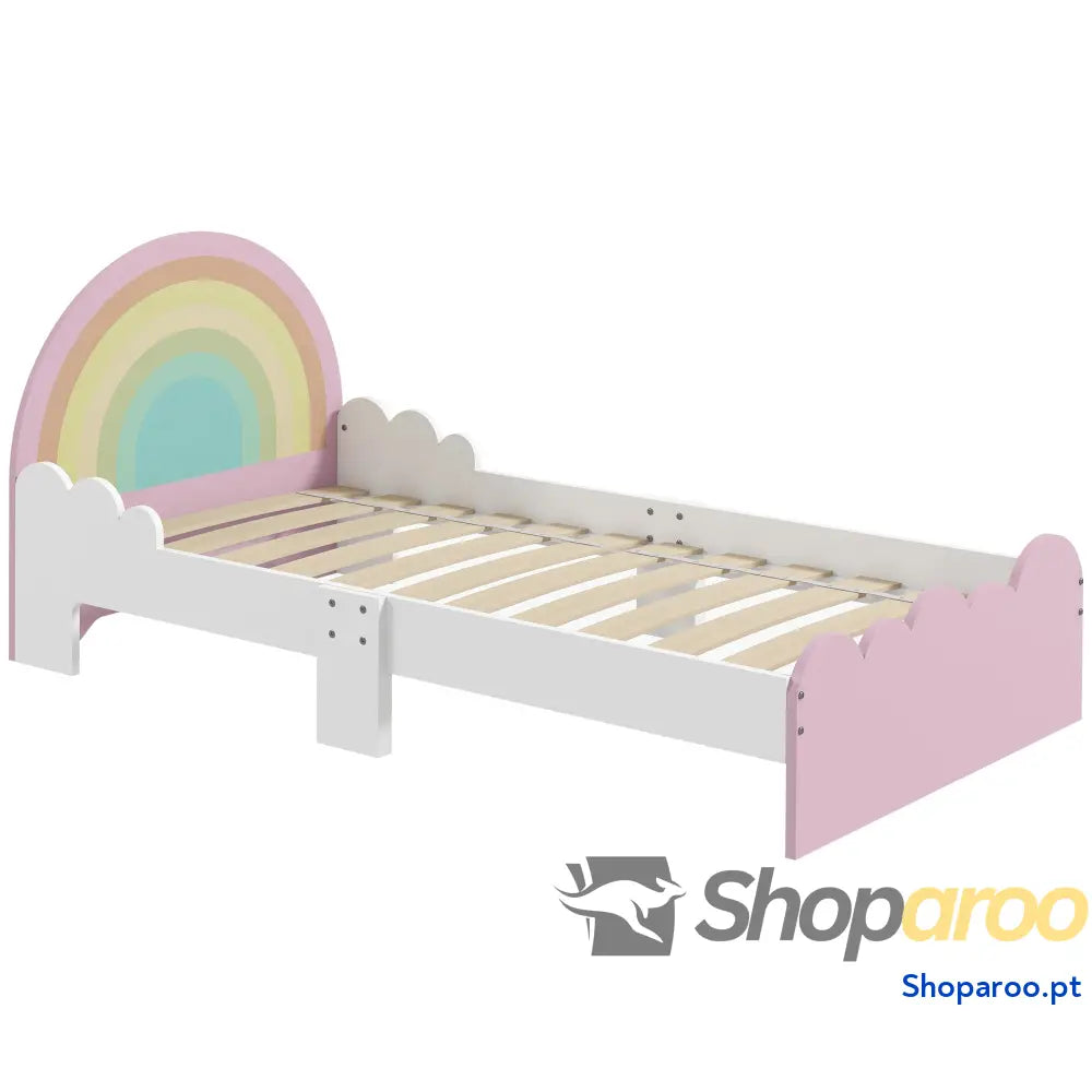 Cama Infantil acima de 3 Anos para Crianças Madeira com Barreira Proteção Carga Máx. 50kg 143x73x60cm Rosa