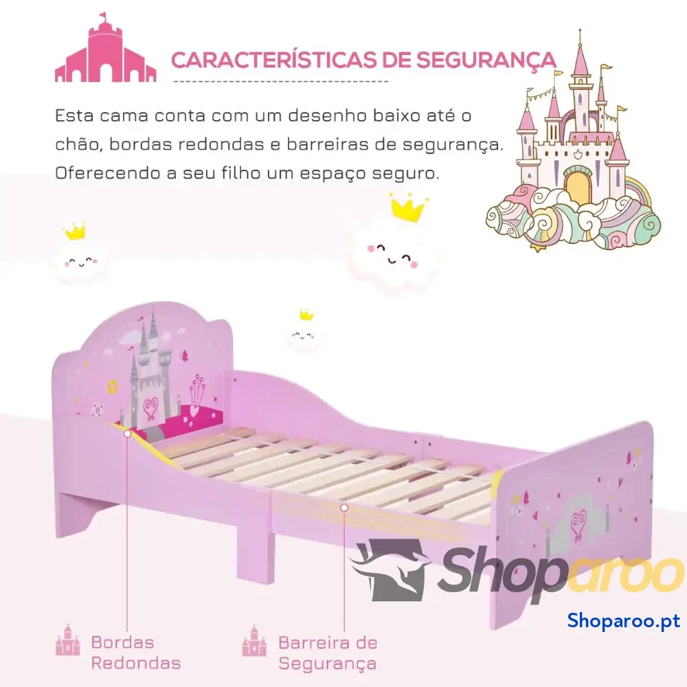 Cama Infantil acima de 3 Anos para Crianças Madeira com Barreira Proteção Carga Máx. 50kg 143x73x60cm Rosa