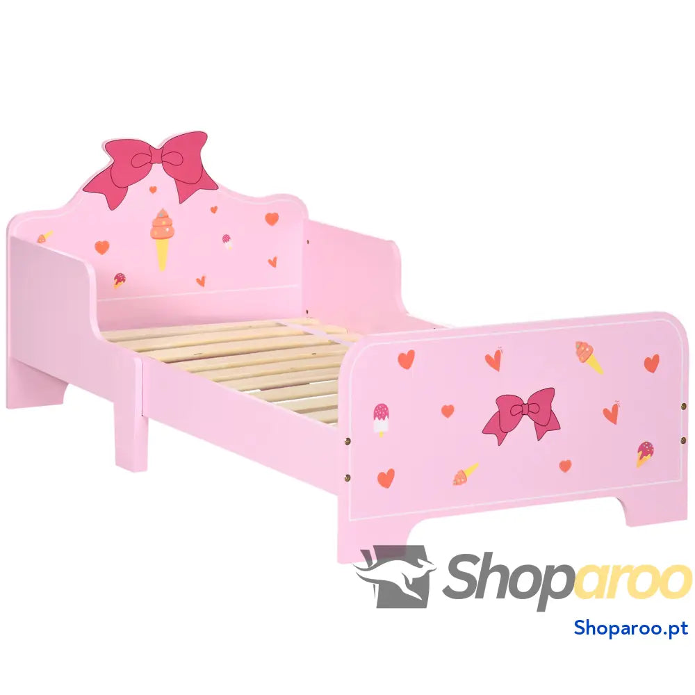Cama Infantil acima de 3 Anos para Crianças Madeira com Barreira Proteção Carga Máx. 50kg 143x73x60cm Rosa
