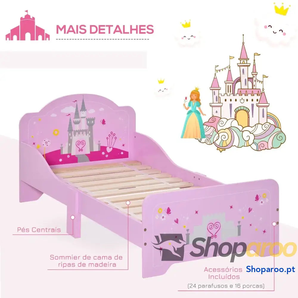 Cama Infantil acima de 3 Anos para Crianças Madeira com Barreira Proteção Carga Máx. 50kg 143x73x60cm Rosa