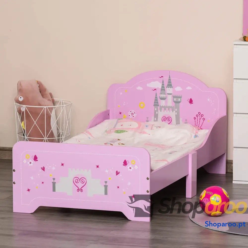 Cama Infantil acima de 3 Anos para Crianças Madeira com Barreira Proteção Carga Máx. 50kg 143x73x60cm Rosa