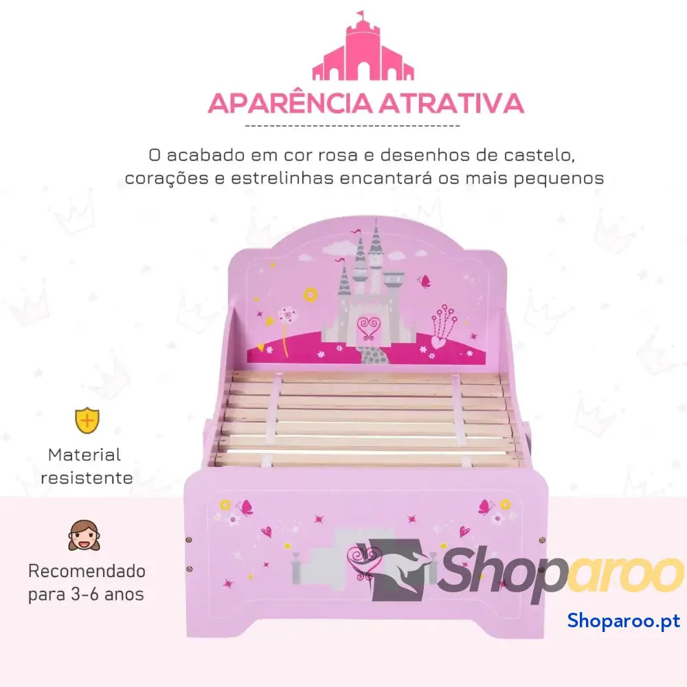 Cama Infantil acima de 3 Anos para Crianças Madeira com Barreira Proteção Carga Máx. 50kg 143x73x60cm Rosa