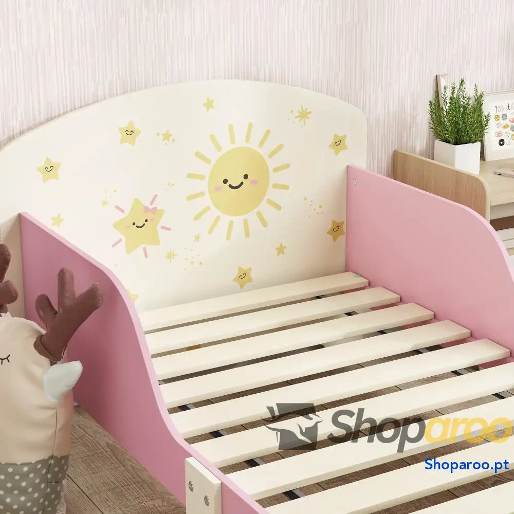 Cama Infantil para Crianças +3 Anos 70x140 cm em Madeira com Armazenamento e Desenhos de Estrelas Dormitório Rosa