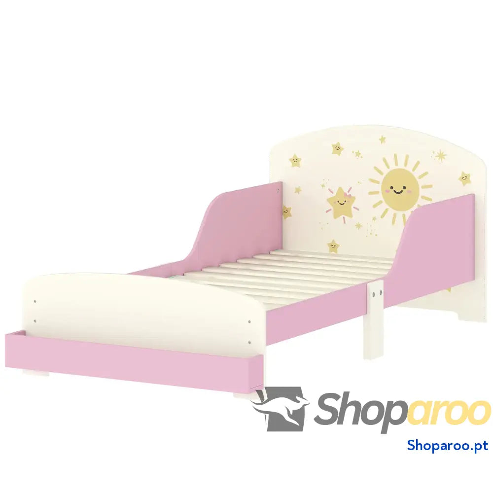 Cama Infantil para Crianças +3 Anos 70x140 cm em Madeira com Armazenamento e Desenhos de Estrelas Dormitório Rosa