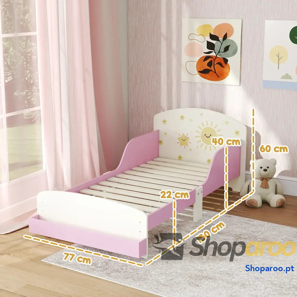 Cama Infantil para Crianças +3 Anos 70x140 cm em Madeira com Armazenamento e Desenhos de Estrelas Dormitório Rosa