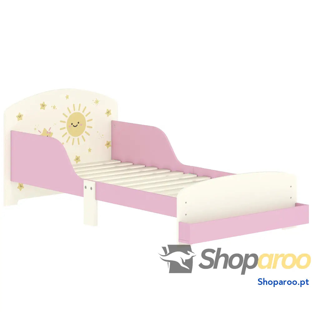 Cama Infantil para Crianças +3 Anos 70x140 cm em Madeira com Armazenamento e Desenhos de Estrelas Dormitório Rosa