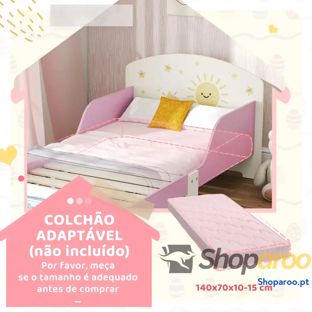 Cama Infantil para Crianças +3 Anos 70x140 cm em Madeira com Armazenamento e Desenhos de Estrelas Dormitório Rosa