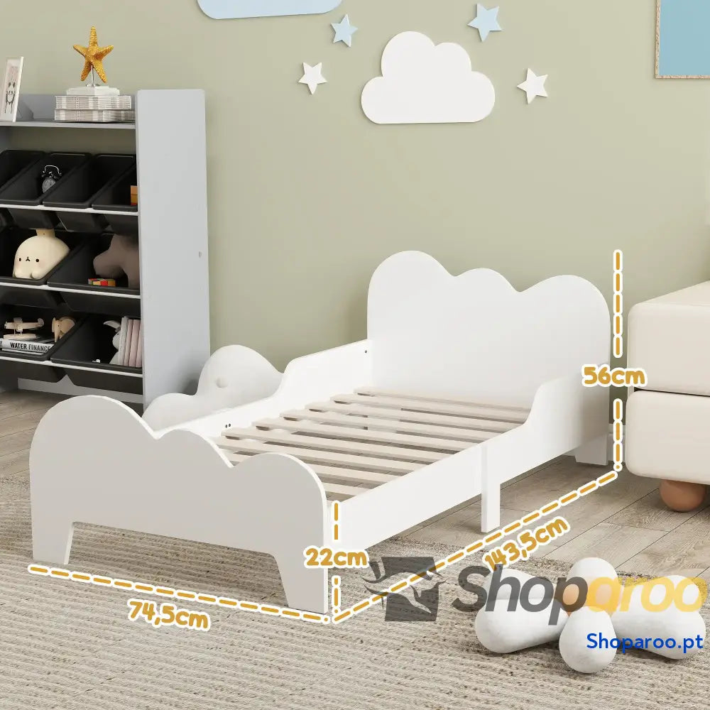 Cama para Crianças 143,5x74,5x56 cm Estrutura de Infantil com Desenho Núvem e Barreira Segurança Branco