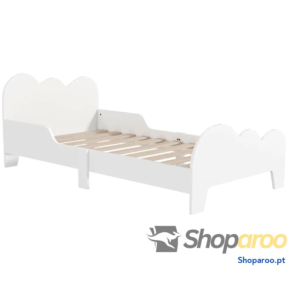Cama para Crianças 143,5x74,5x56 cm Estrutura de Infantil com Desenho Núvem e Barreira Segurança Branco