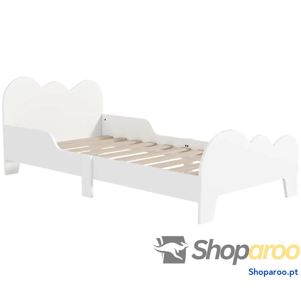 Cama para Crianças 143,5x74,5x56 cm Estrutura de Infantil com Desenho Núvem e Barreira Segurança Branco