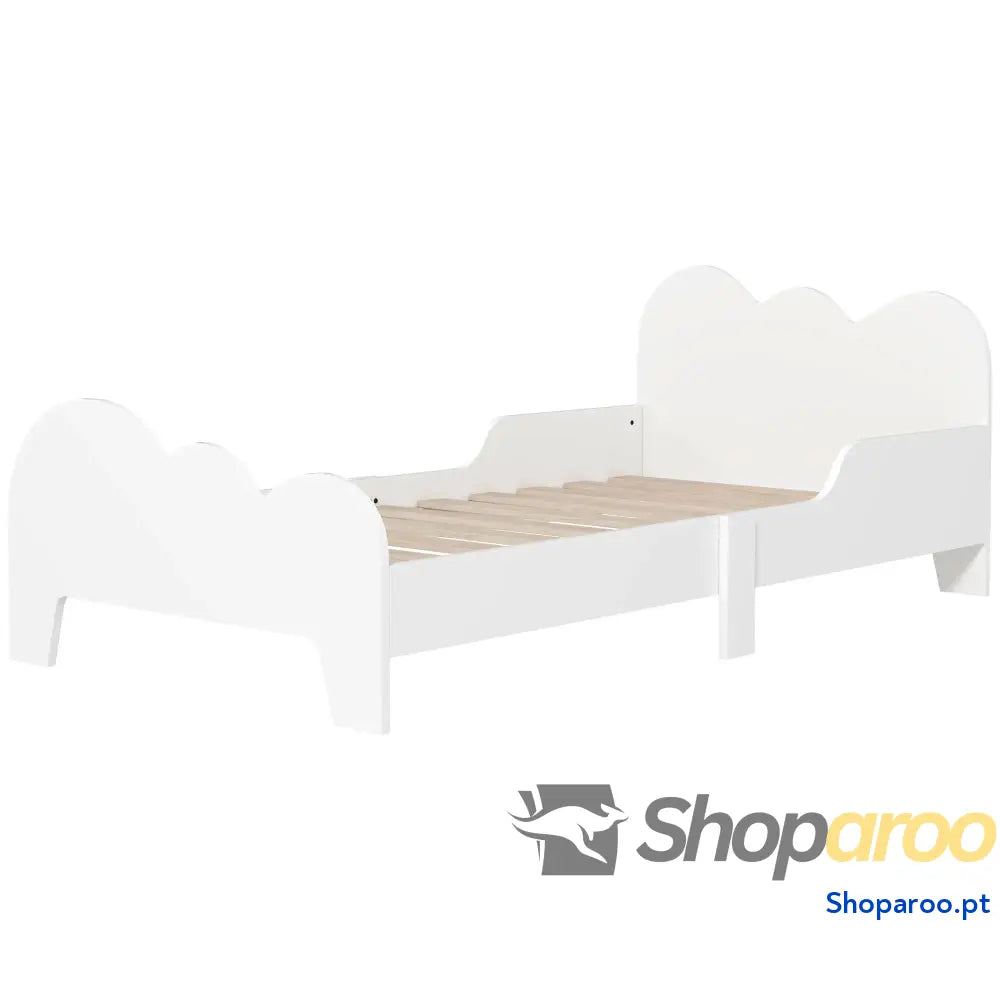 Cama para Crianças 143,5x74,5x56 cm Estrutura de Infantil com Desenho Núvem e Barreira Segurança Branco
