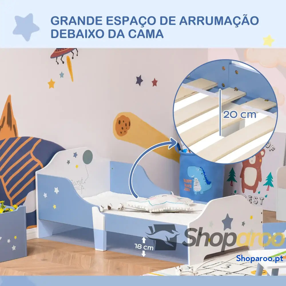 Cama para Crianças 143x74x59 cm Infantil com Desenho em Estrelas Carga 50 kg Dormitório Azul e Branco