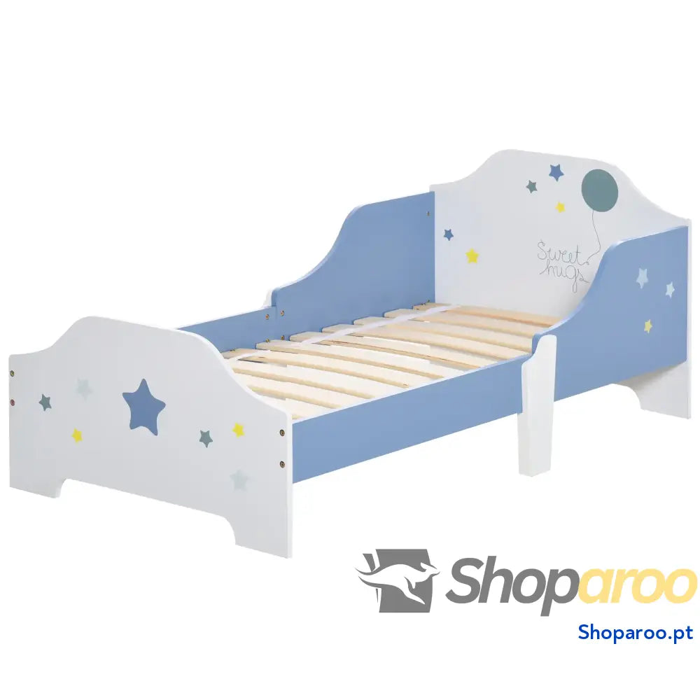 Cama para Crianças 143x74x59 cm Infantil com Desenho em Estrelas Carga 50 kg Dormitório Azul e Branco