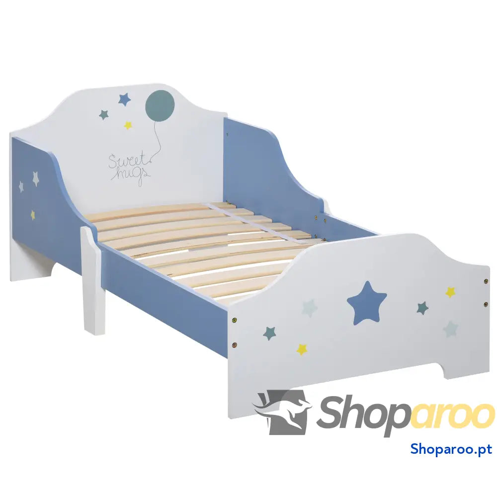 Cama para Crianças 143x74x59 cm Infantil com Desenho em Estrelas Carga 50 kg Dormitório Azul e Branco