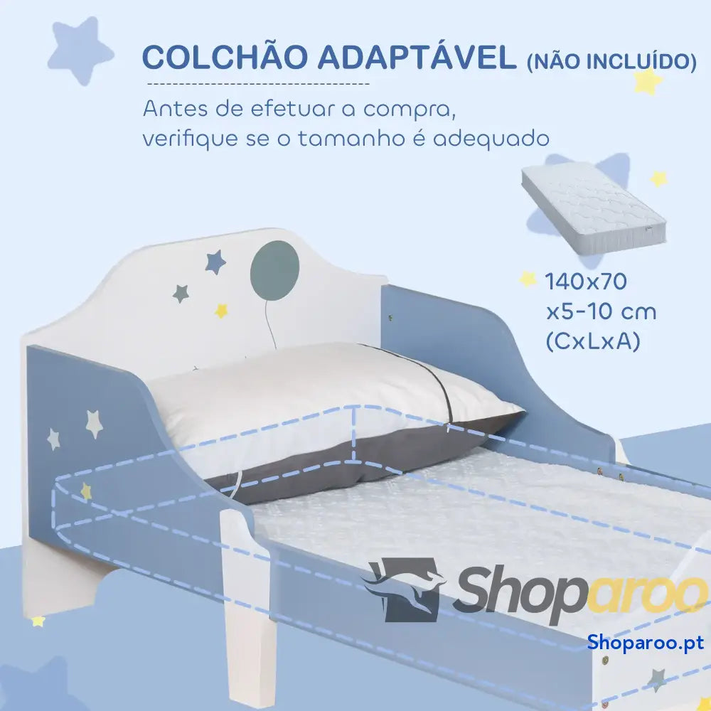 Cama para Crianças 143x74x59 cm Infantil com Desenho em Estrelas Carga 50 kg Dormitório Azul e Branco