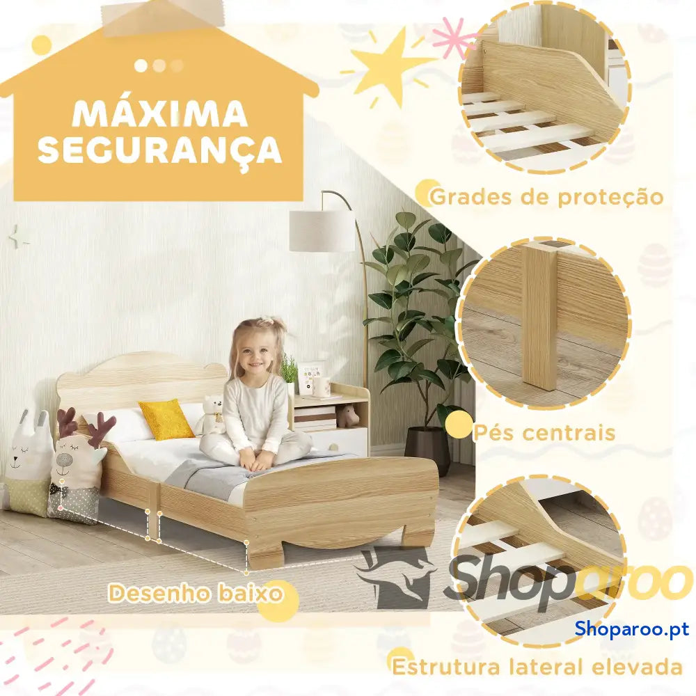 Cama para Crianças +3 Anos Infantil de Madeira Cabeceira em Forma Urso 143,5x80x55 cm