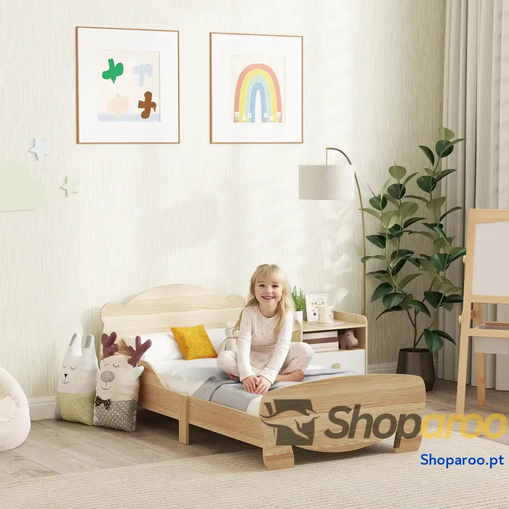 Cama para Crianças +3 Anos Infantil de Madeira Cabeceira em Forma Urso 143,5x80x55 cm