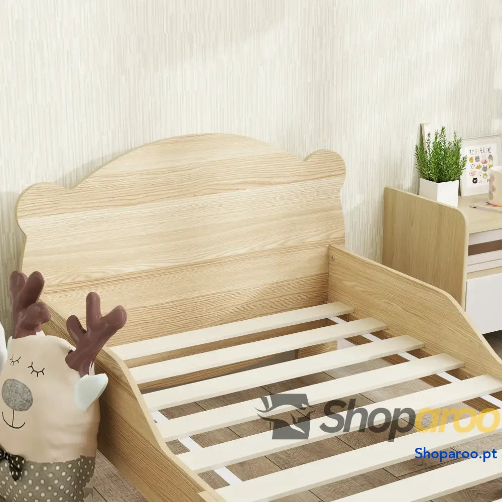 Cama para Crianças +3 Anos Infantil de Madeira Cabeceira em Forma Urso 143,5x80x55 cm