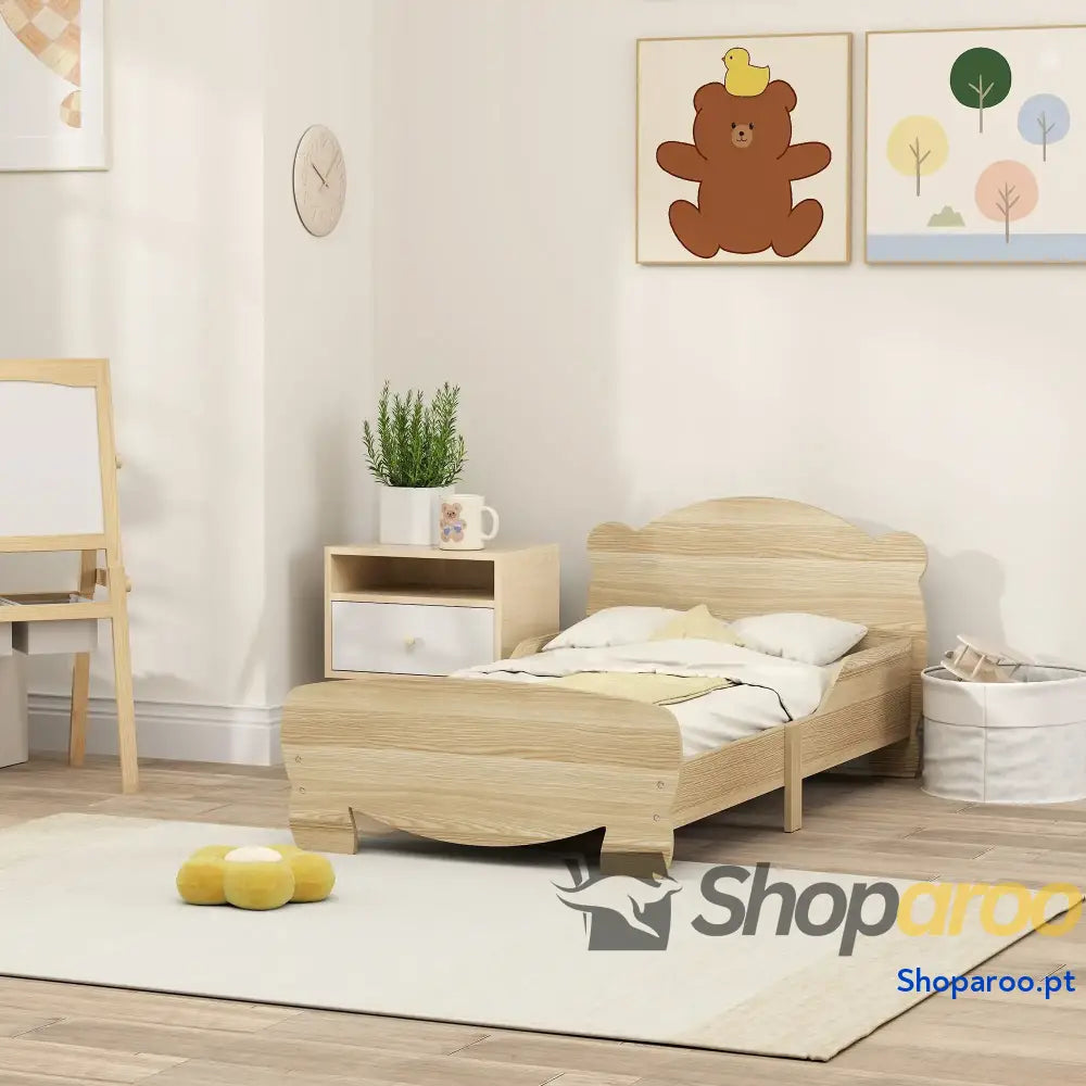 Cama para Crianças +3 Anos Infantil de Madeira Cabeceira em Forma Urso 143,5x80x55 cm