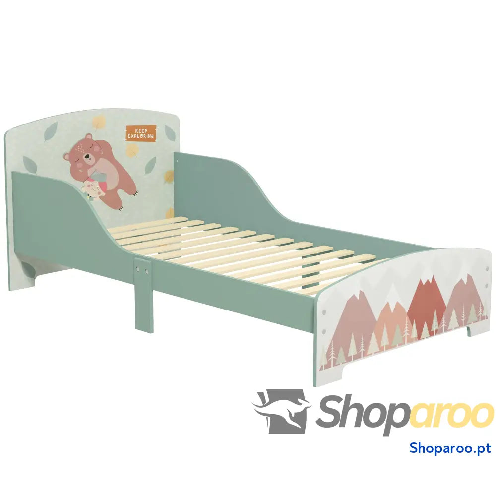 Cama para Crianças de Madeira com Barreira Proteção e Estampados Carga Máx. 40 kg 143x77x60 cm Rosa