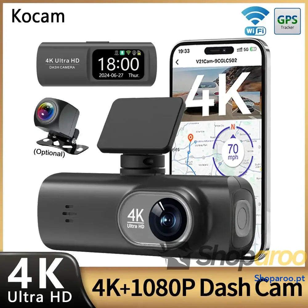 Câmara Auto UHD 4K com WiFi e câmara traseira 1080p opcional