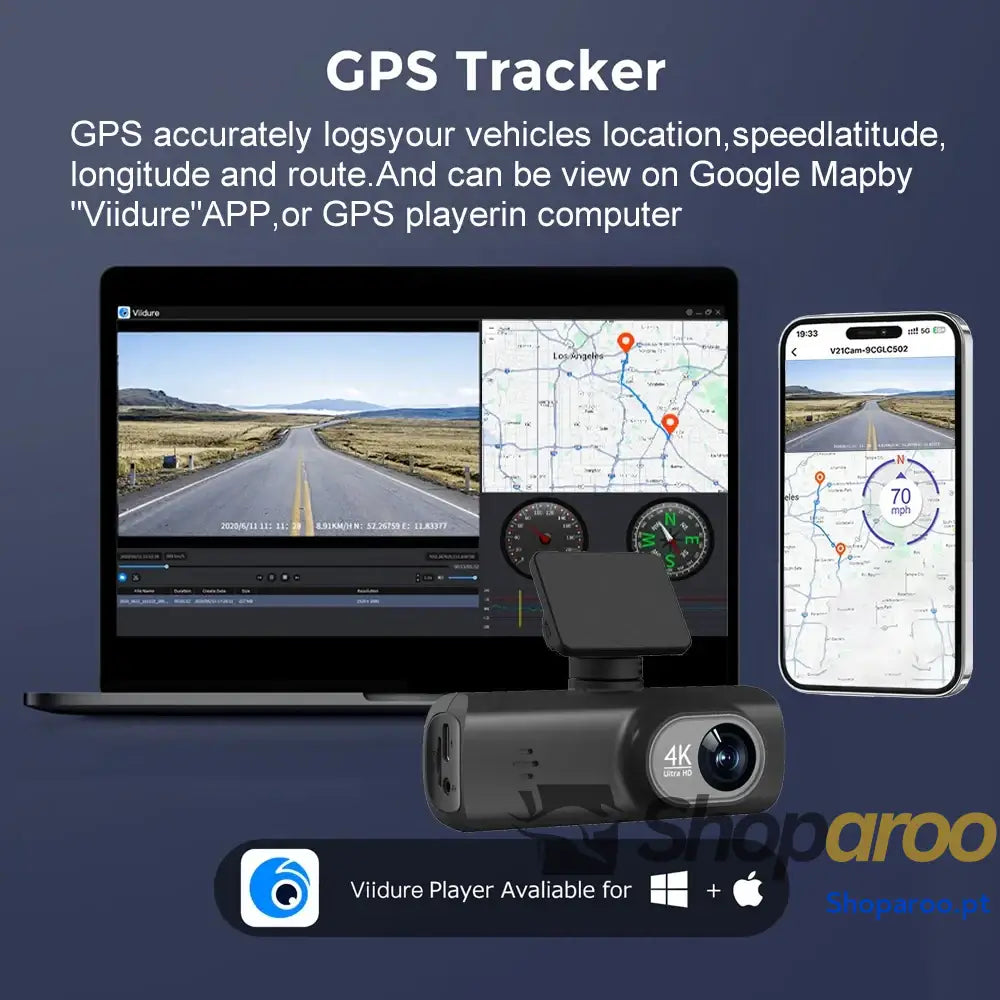 Câmara Auto UHD 4K com WiFi e câmara traseira 1080p opcional