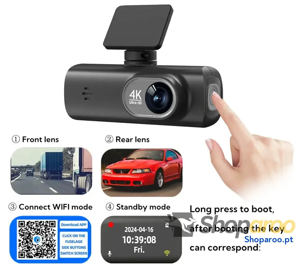 Câmara Auto UHD 4K com WiFi e câmara traseira 1080p opcional