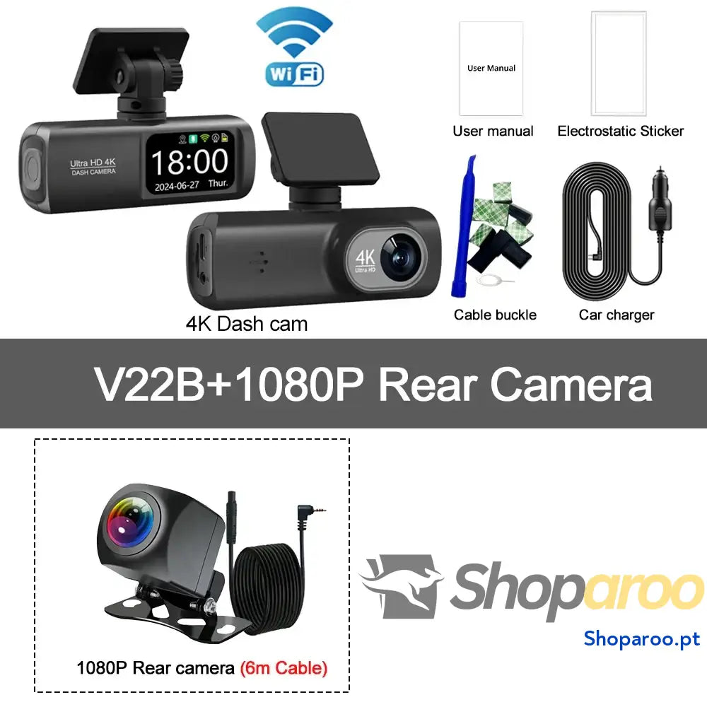 Câmara Auto UHD 4K com WiFi e câmara traseira 1080p opcional